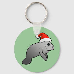Christmas Manatee Santa Keychain