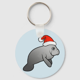 Christmas Manatee Santa Keychain
