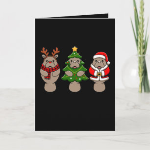 Christmas Manatee Trio Santa Reindeer Tree Xmas Card