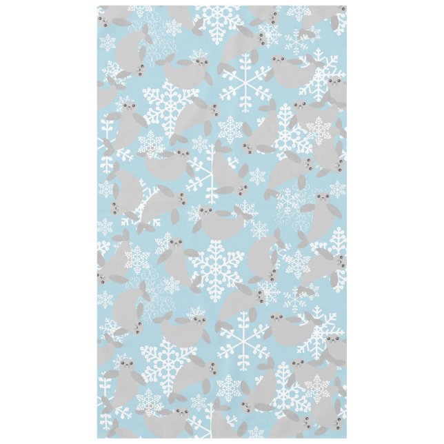 christmas manatee winter blue snowflakes  tablecloth (Front)