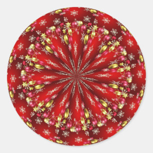 Christmas Mandala, Gold and Red, Classic Round Sticker