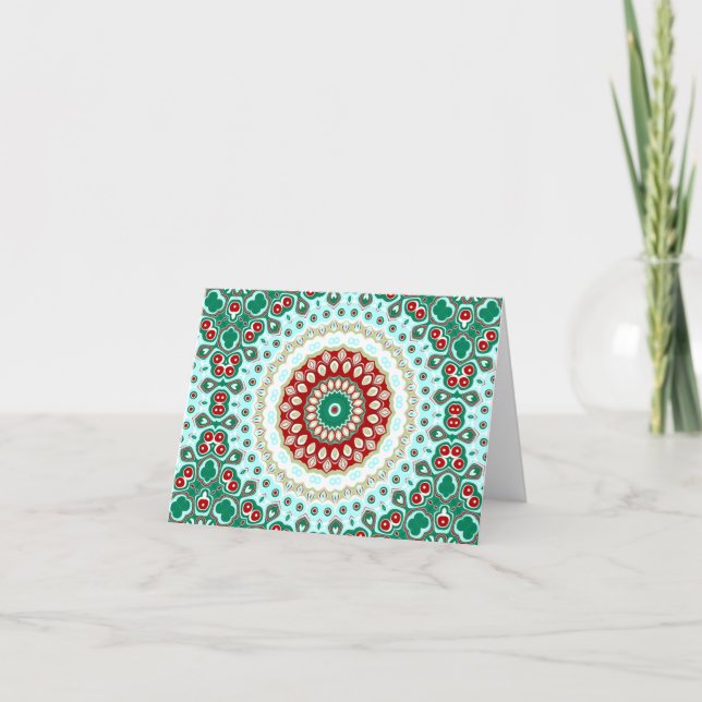 Christmas Mandala in Red, Green, and Frosted Blue Card (Front)