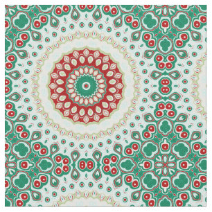 Christmas Mandala in Red, Green, and Frosted Blue Fabric