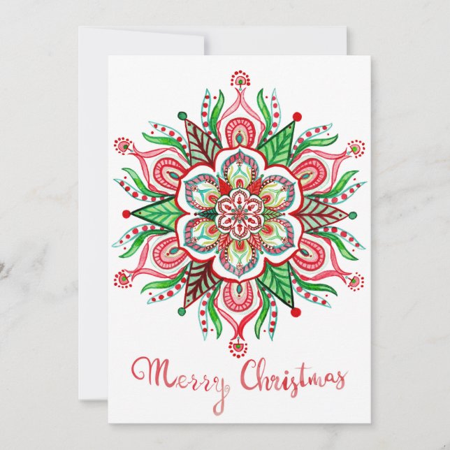 Christmas mandala snowflake holiday greeting card (Front)