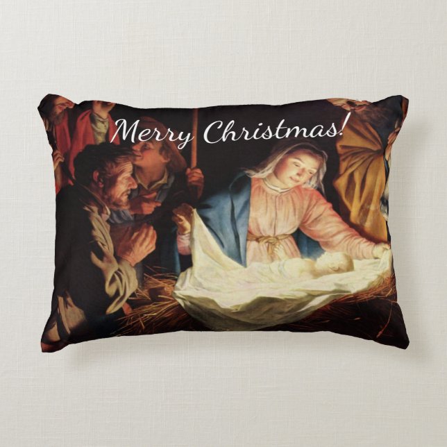 Christmas Manger Scene Accent Pillow (Front)