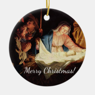 Christmas Manger Scene Ceramic Ornament