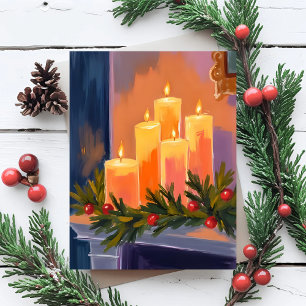 Christmas Mantle Candles Garland Holiday Postcard