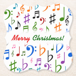 Christmas; Many Colorful Music Notes and Symbols Paper Coaster