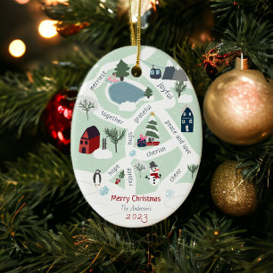 Christmas map story telling illustrations photo ceramic ornament