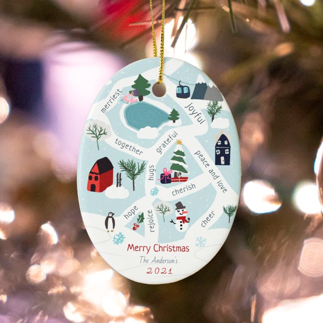 Christmas map story telling illustrations photo ceramic ornament (Creator Uploaded)