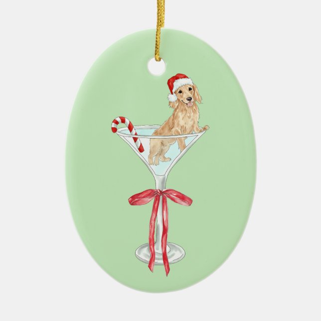 Christmas Mar-Weenie Dachshund Dog Watercolor Ceramic Ornament (Front)