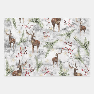 Christmas Marble Reindeer Decoration Xmas Pattern Wrapping Paper Sheet