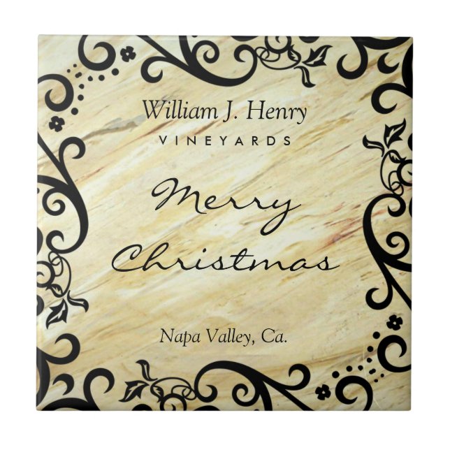 Christmas Marble Scroll Wine Ceramic Coaster (Front)