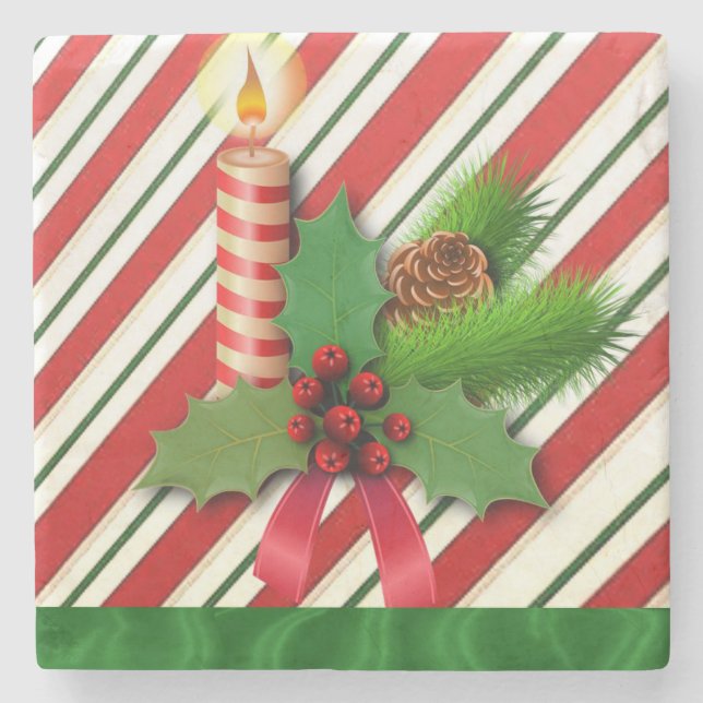 Christmas Marble Stone Coaster, Christmas Candle Stone Coaster (Front)