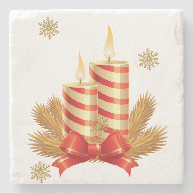 Christmas Marble Stone Coaster, Christmas Candle Stone Coaster (Front)