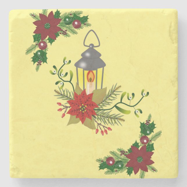 Christmas Marble Stone Coaster, Christmas Candle Stone Coaster (Front)