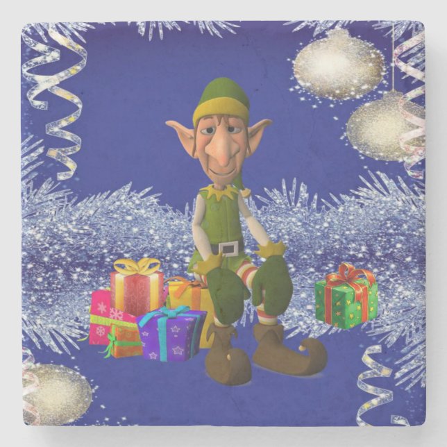 Christmas Marble Stone Coaster, Elf Coaster (Front)