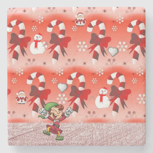 Christmas Marble Stone Coaster, Elf Coaster (Front)