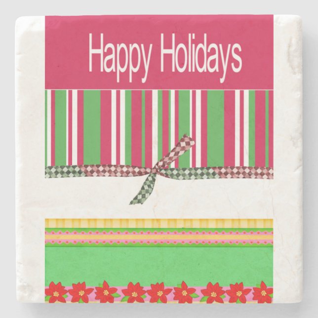 Christmas Marble Stone Coaster, Happy Holidays Stone Coaster (Front)