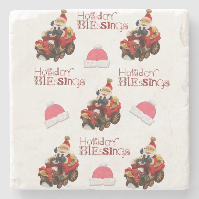 Christmas Marble Stone Coaster, Holiday Blessings  Stone Coaster (Front)