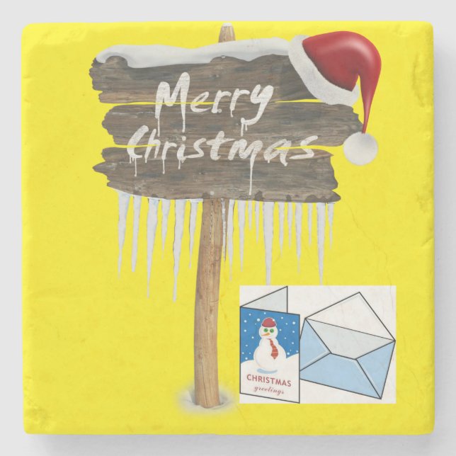 Christmas Marble Stone Coaster, Merry Christmas Coaster (Front)