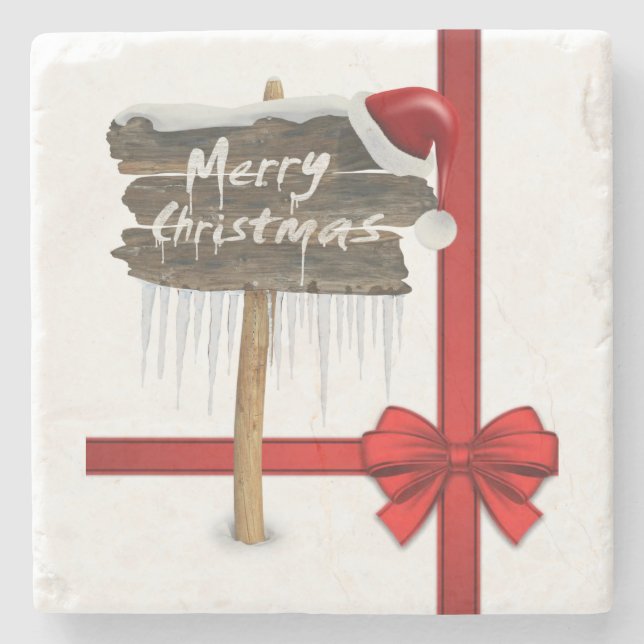 Christmas Marble Stone Coaster, Merry Christmas Stone Coaster (Front)