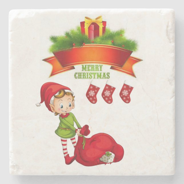 Christmas Marble Stone Coaster, Merry Christmas Stone Coaster (Front)