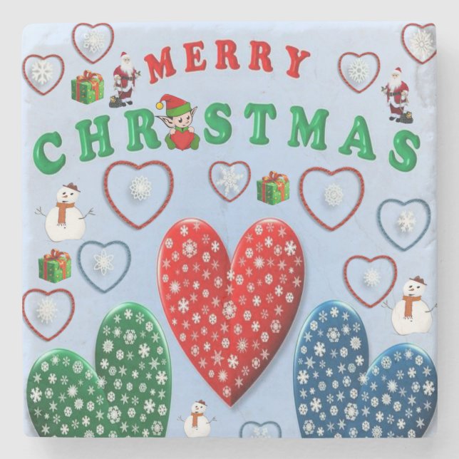Christmas Marble Stone Coaster, Merry Christmas Stone Coaster (Front)