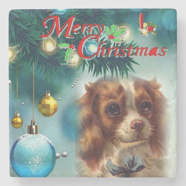 Christmas Marble Stone Coaster, Merry Christmas Stone Coaster (Front)