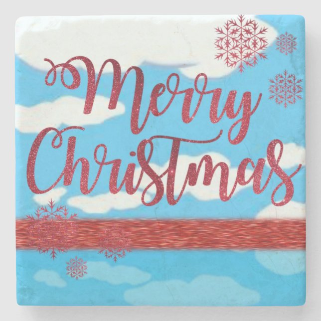 Christmas Marble Stone Coaster, Merry Christmas Stone Coaster (Front)