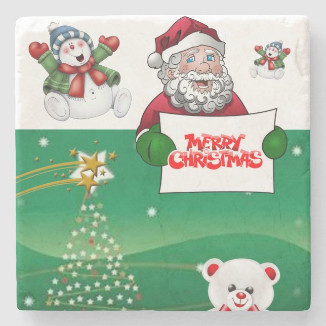 Christmas Marble Stone Coaster, Merry Christmas Stone Coaster (Front)