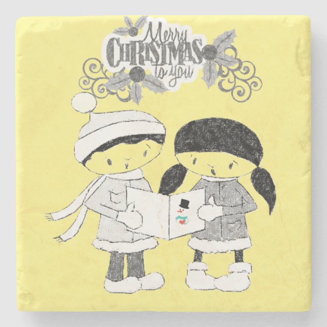 Christmas Marble Stone Coaster, Merry Christmas Stone Coaster (Front)