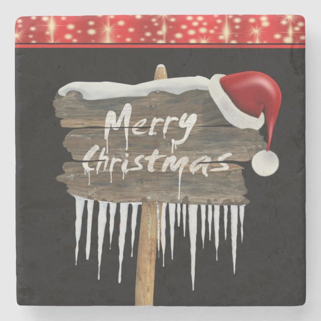Christmas Marble Stone Coaster, Merry Christmas Stone Coaster (Front)