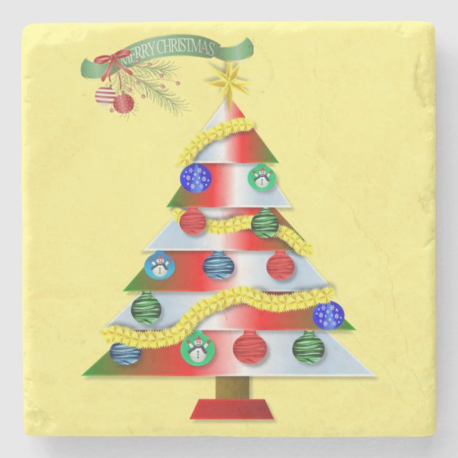 Christmas Marble Stone Coaster, Merry Christmas Stone Coaster (Front)