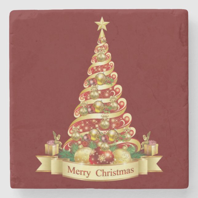 Christmas Marble Stone Coaster, Merry Christmas Stone Coaster (Front)