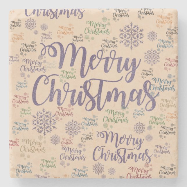 Christmas Marble Stone Coaster, Merry Christmas Stone Coaster (Front)