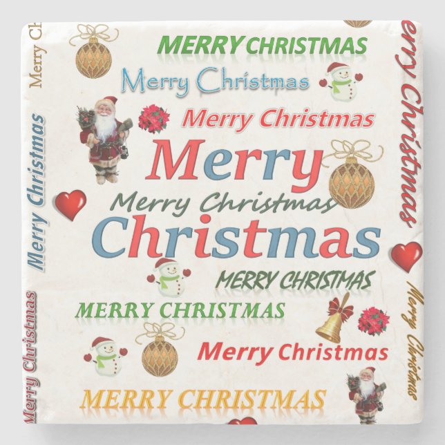 Christmas Marble Stone Coaster, Merry Christmas Stone Coaster (Front)