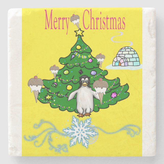 Christmas Marble Stone Coaster, Penguin   Coaster (Front)