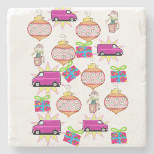 Christmas Marble Stone Coaster, Pink Coaster