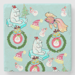 Christmas Marble Stone Coaster, Polar Bear  Stone Coaster