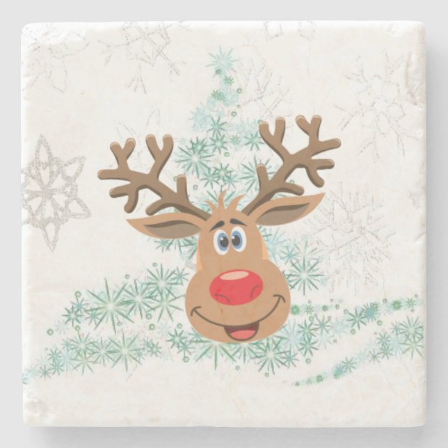 Christmas Marble Stone Coaster, Reindeer Stone Coaster (Front)