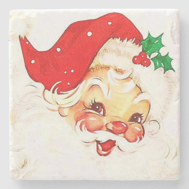 Christmas Marble Stone Coaster, Santa Stone Coaster (Front)