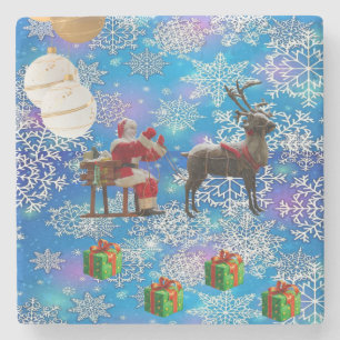 Christmas Marble Stone Coaster, Santa Stone Coaster