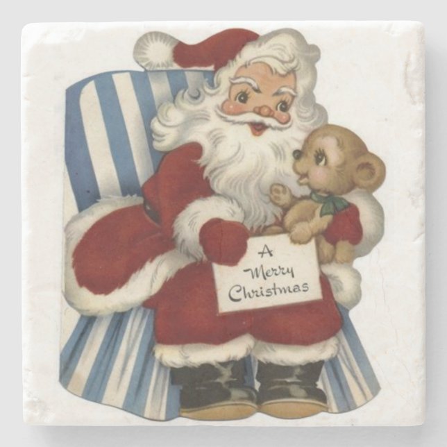 Christmas Marble Stone Coaster, Santa Stone Coaster (Front)