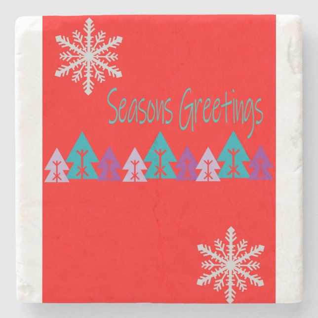 Christmas Marble Stone Coaster, Season's Greetings Stone Coaster (Front)