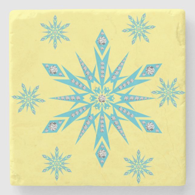 Christmas Marble Stone Coaster, Snowflake Coaster (Front)