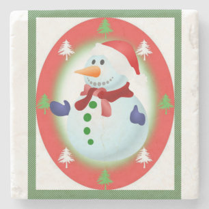 Christmas Marble Stone Coaster, Snowman Coaster
