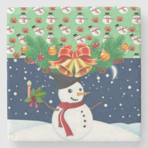 Christmas Marble Stone Coaster, Snowman Coaster