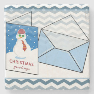 Christmas Marble Stone Coaster, Snowman Coaster