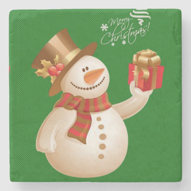 Christmas Marble Stone Coaster, Snowman Coaster (Front)